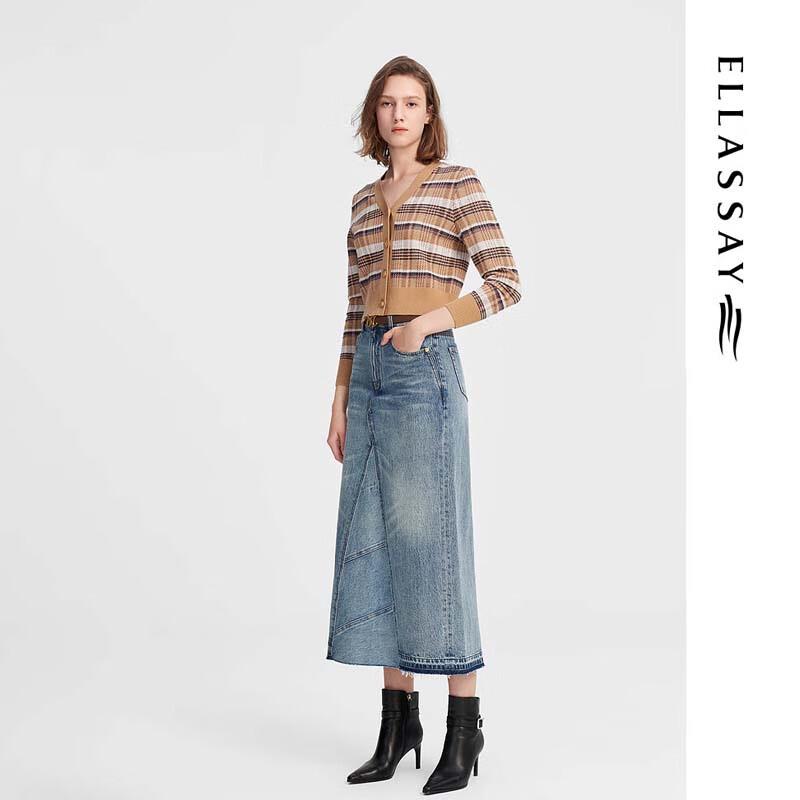 ELLASSAY Women's College Plaid V-Neck Knit Cardigan