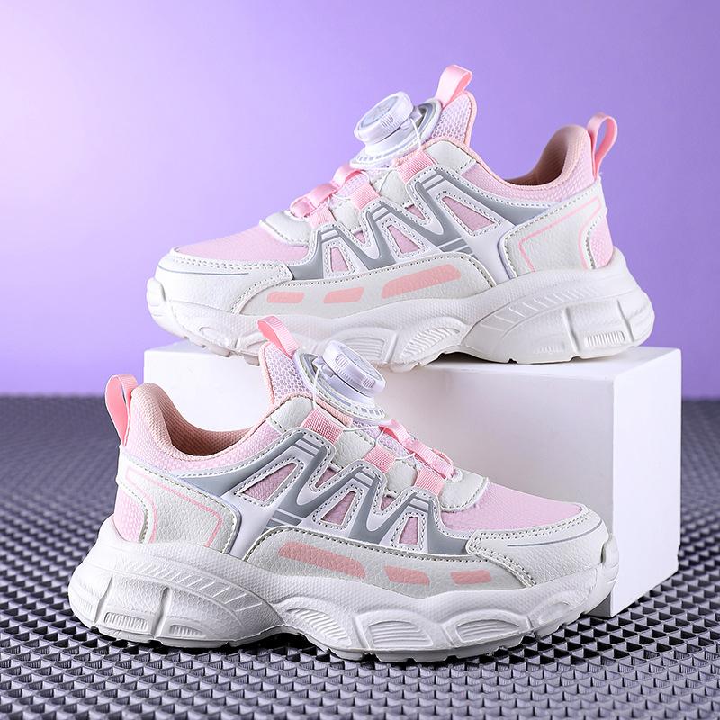 Girls' Sports Shoes 2025 Summer New Children's Knob Single Mesh Shoes Girls' Mesh Breathable Little White Shoes Medium and Old Children