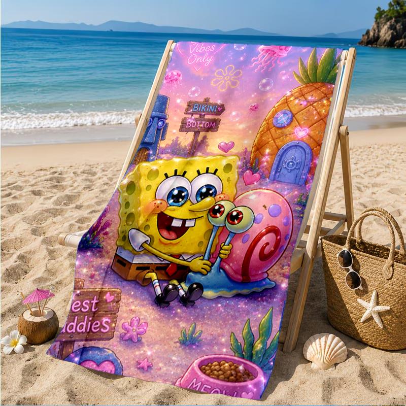 Sponge Underwater Adventure Beach Towel, Super Soft Microfiber, Perfect Gift for Her/Him, Birthday, for Pool, Beach, Travel, Decor Beach Party
