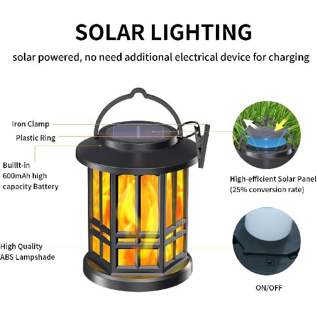 Solar Outdoor Lanterns Waterpoof,Flame Flickering Effect for Outdoor Garden, Pathway, Lawn Landscape Decorations