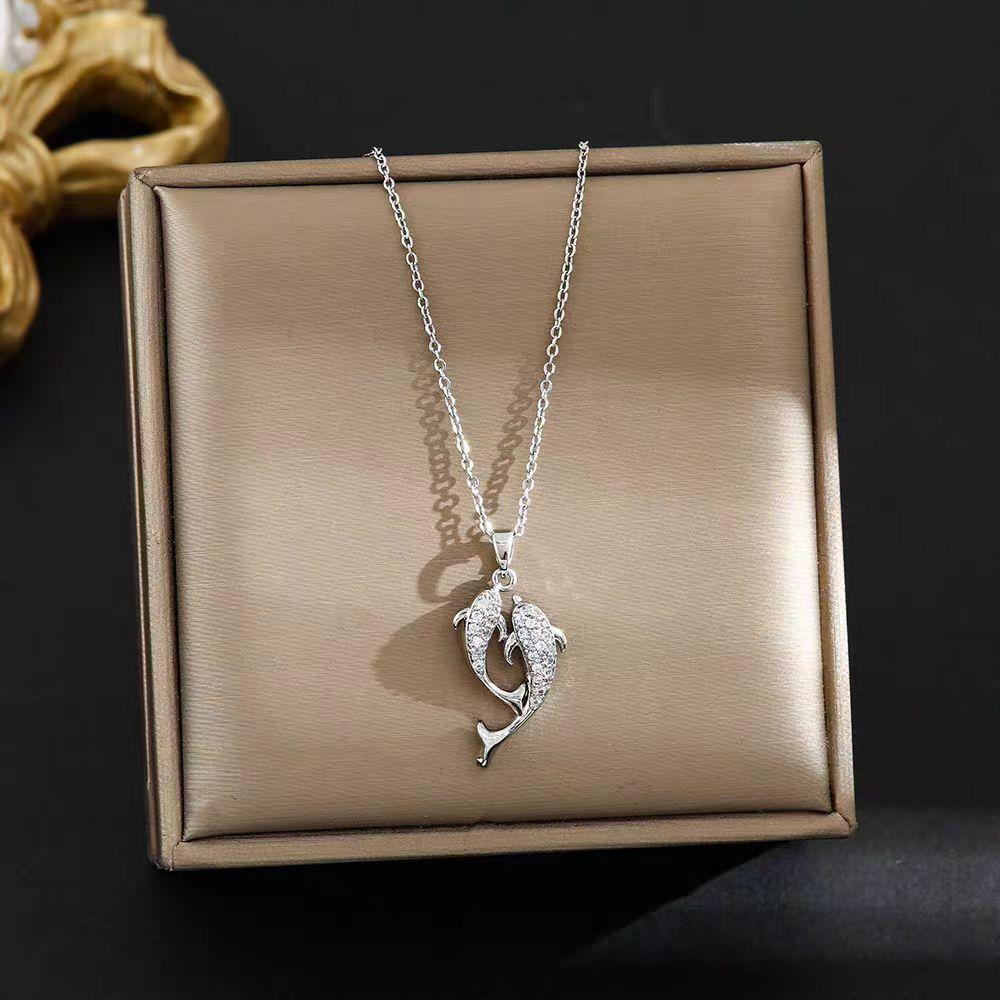 Titanium Steel Full Diamond Pisces Necklace Women'S Light Luxury Personality Versatile Copper Micro-Inlaid With You For The Rest Of Pendant Neck Chain