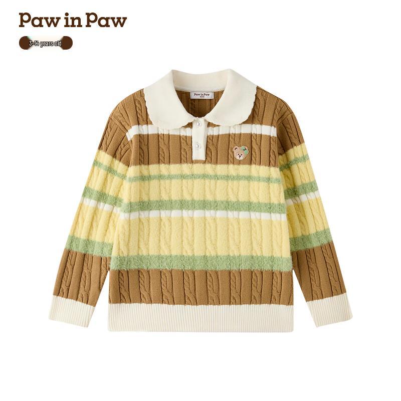 PawinPaw Girls  Cartoon Bear Striped Turn-down Collar Sweater 120