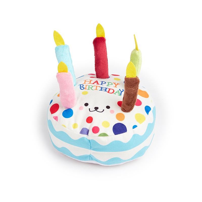 

Happy Birthday Cake Plush Dog Toy, Squeaky Stuffed Candle Chew Toy for Small Medium Dogs, Pet Birthday Gift