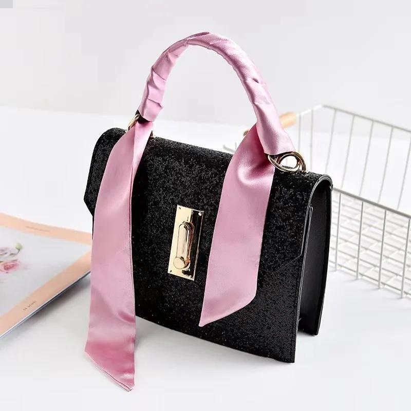 4X100cm Women Narrow Short Scarf 100x4cm Solid Color Chiffon Silk Rubber Black Bag Ribbon Headbands Choker Wristband Streamer