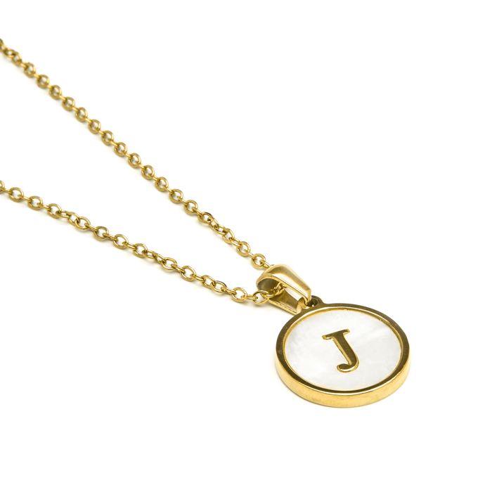 Luxenter Necklace In White Mother-of-Pearl Finished In 18K Yellow Gold - Letter J