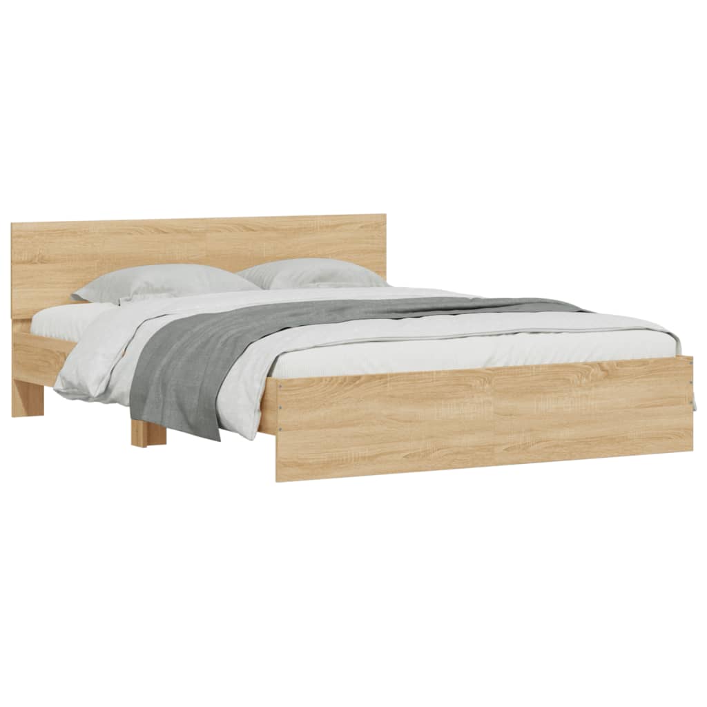 LED illuminated bed frame with headboard Sonoma oak finish 150x200 cm
