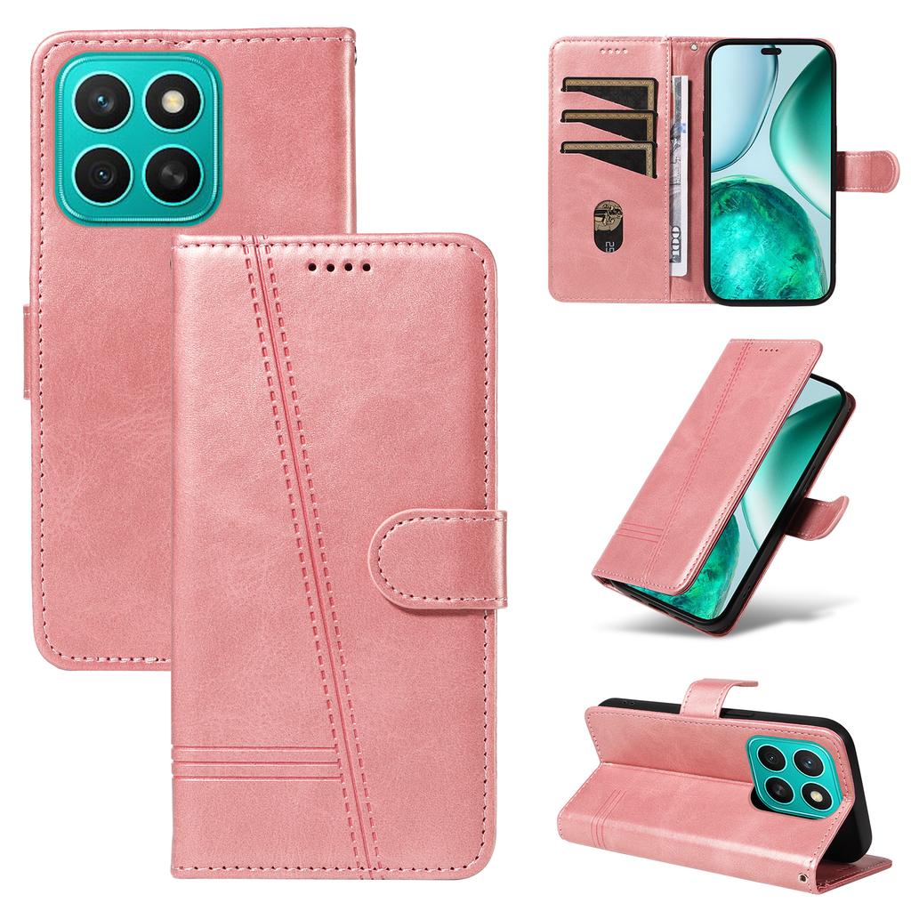 For Honor X8c 4G Wallet Case T-Shape Lines Leather Phone Cover Stand