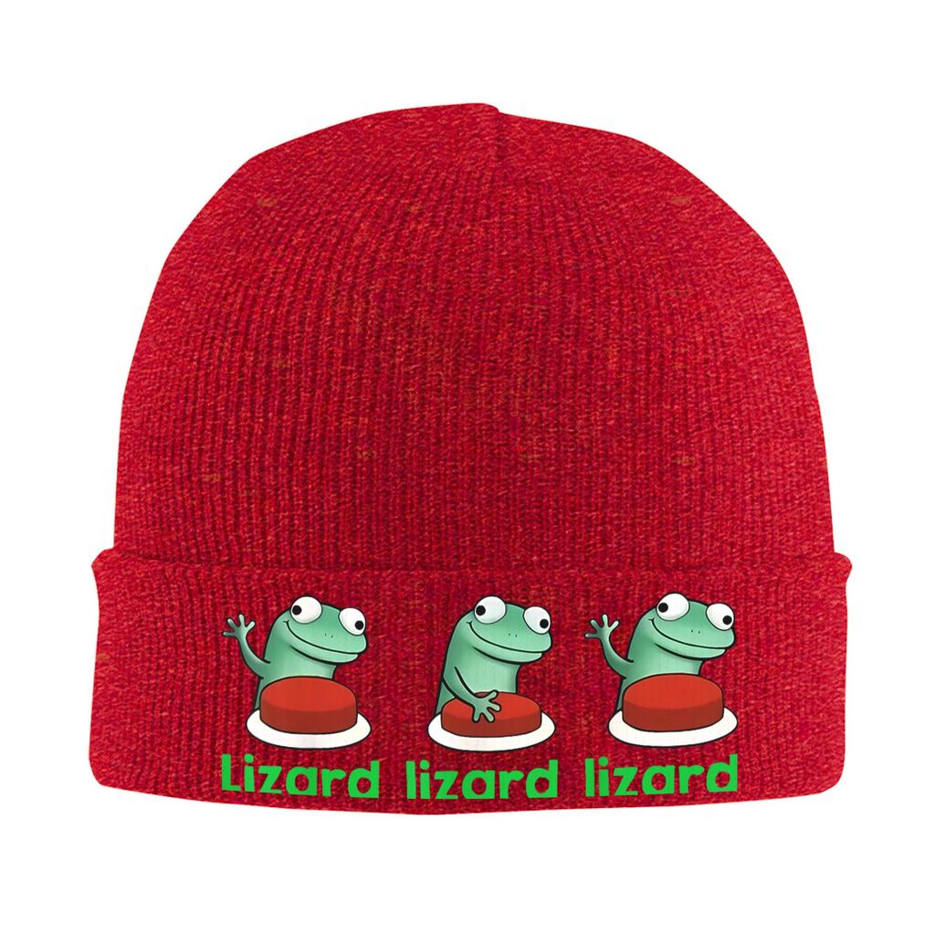 Funny Lizard Button 2 Beanie Hats  Skullies Beanies Unisex Funny Thermal Elastic Caps Autumn Winter Kpop Bonnet Hats