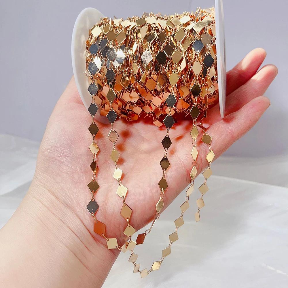 

2M 1M 0.5M Copper Rhombus Chains Geometric Prismatic Bracelet Necklace Chains for Jewelry DIY Making Craft Component Accessories 0.5M