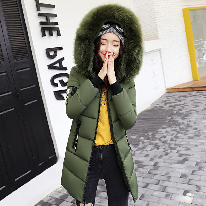 Medium and Long Winter Latest Large-size Women's Clothing Korean Version of Cotton-padded Jacket with Large Fur Collar and Thickened