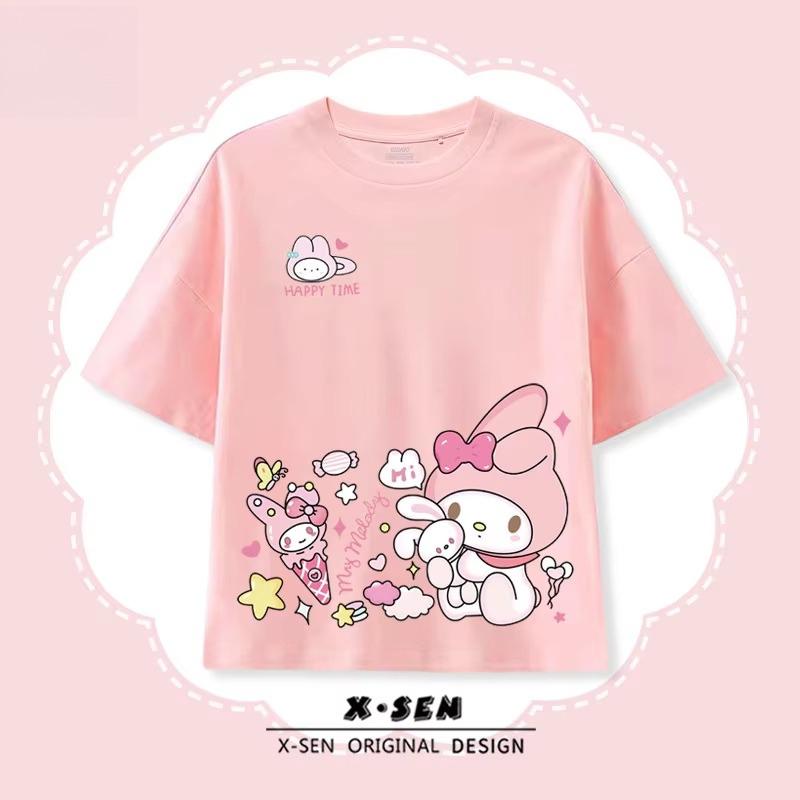 

Summer 2026 new childrens Tshirt my melody graffiti cartoon print pure cotton breathable parentchild fashion short sleeve S