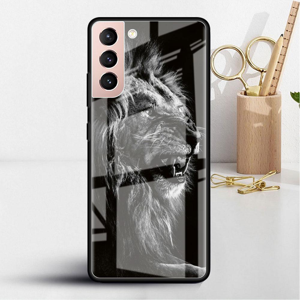Glass Case For Samsung Galaxy S22 S20 FE S21 Plus Phone Cover S10 5G S9 Note 20 Ultra 10 Lite Shell Wolf Lion Animal