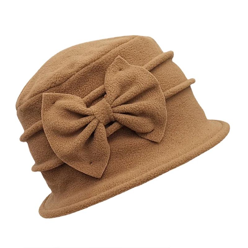 Womens Bell Beret Hat French elegant Vintage Floral Fleece Cloche Hat Classic Winter 1920s Bucket Hat