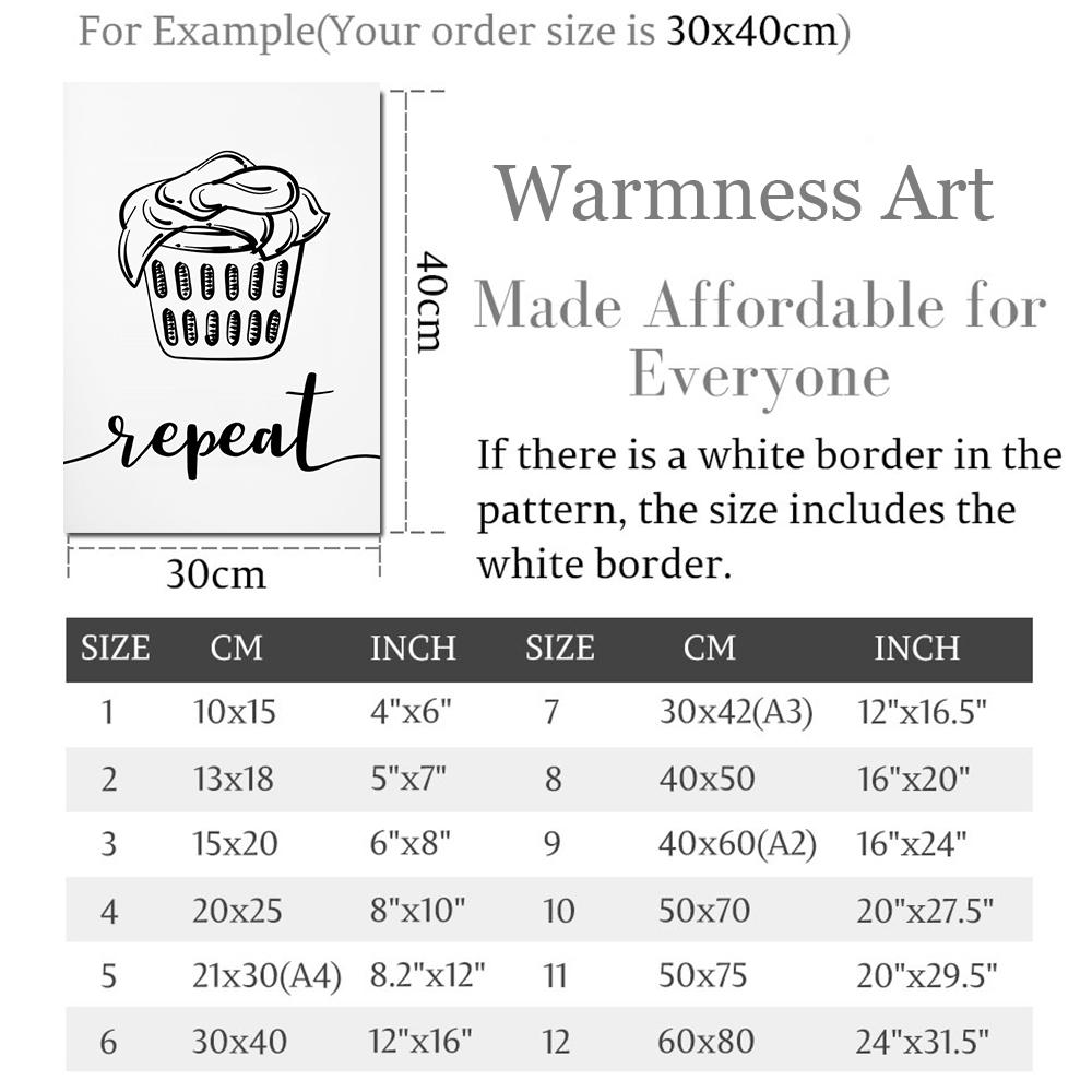 Wash Dry Fold Repeat Canvas Painting Poster Black and White Quote Wall Art Picture For Laundry Room Utility Room Home Decoration