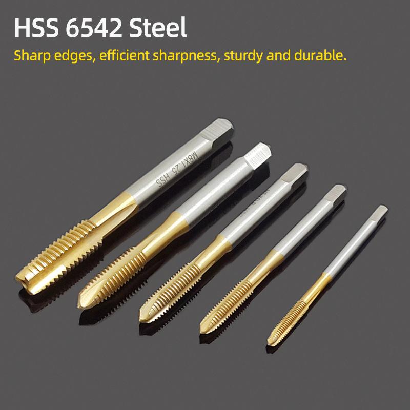 Machine Thread Tap Drill Bit HSS 6542 Titanium Metric Screw Machine Taps Straight Flute Hand Tool M2/M2.5/M3/M3.5/M4/M5/M6/M8