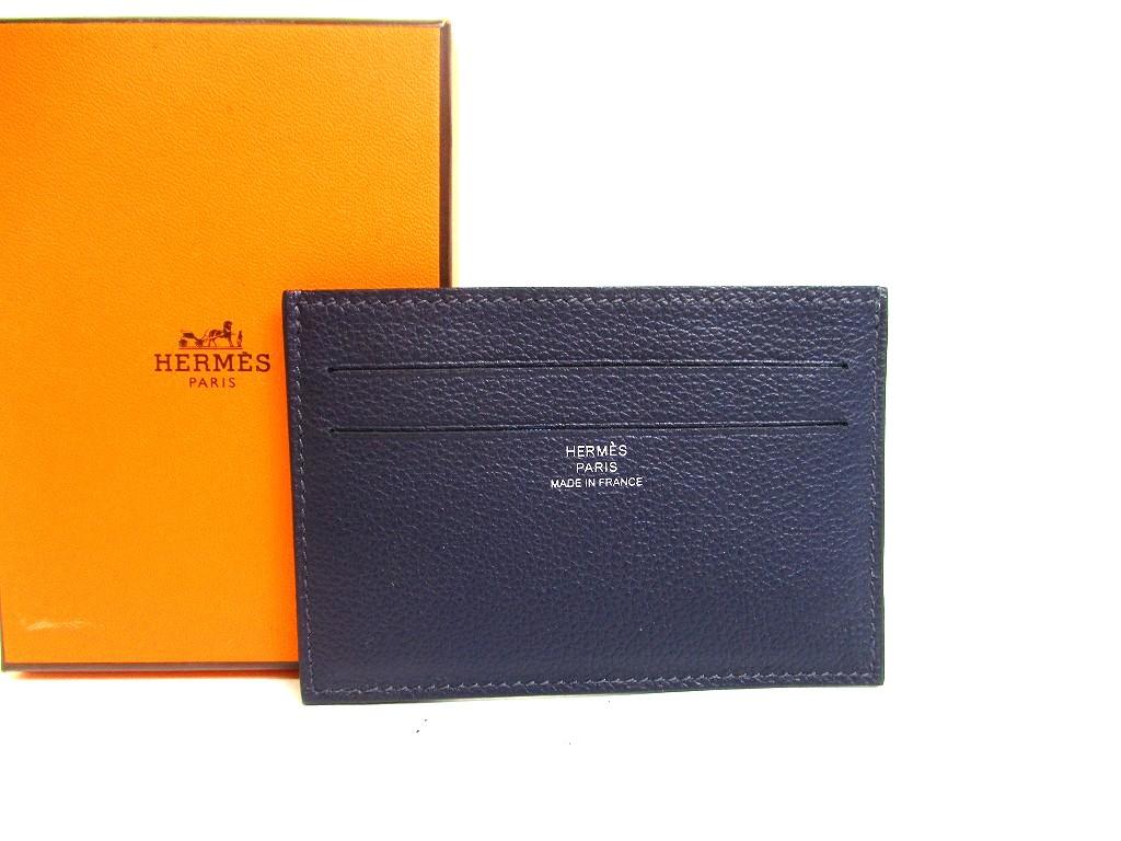 Authentic HERMES Blue indigo Evercolor Card Case Card Holder Citizen Twill Silk In #b247 Seller refurbished