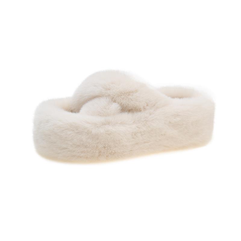 

2025 autumn and winter fashion casual outerwear home new cross Korean version warm thick bottom one-word cotton slippers 35