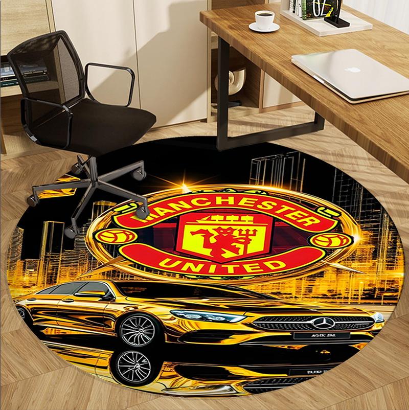 Tappeto Rotondo con Motivo Manchester United F.C, Tappetino da Interno/Esterno, per Picnic, Sala Giochi, Camera da Letto, Ufficio, Soggiorno, Tappeto Decorativo per la Casa, Regalo di Compleanno