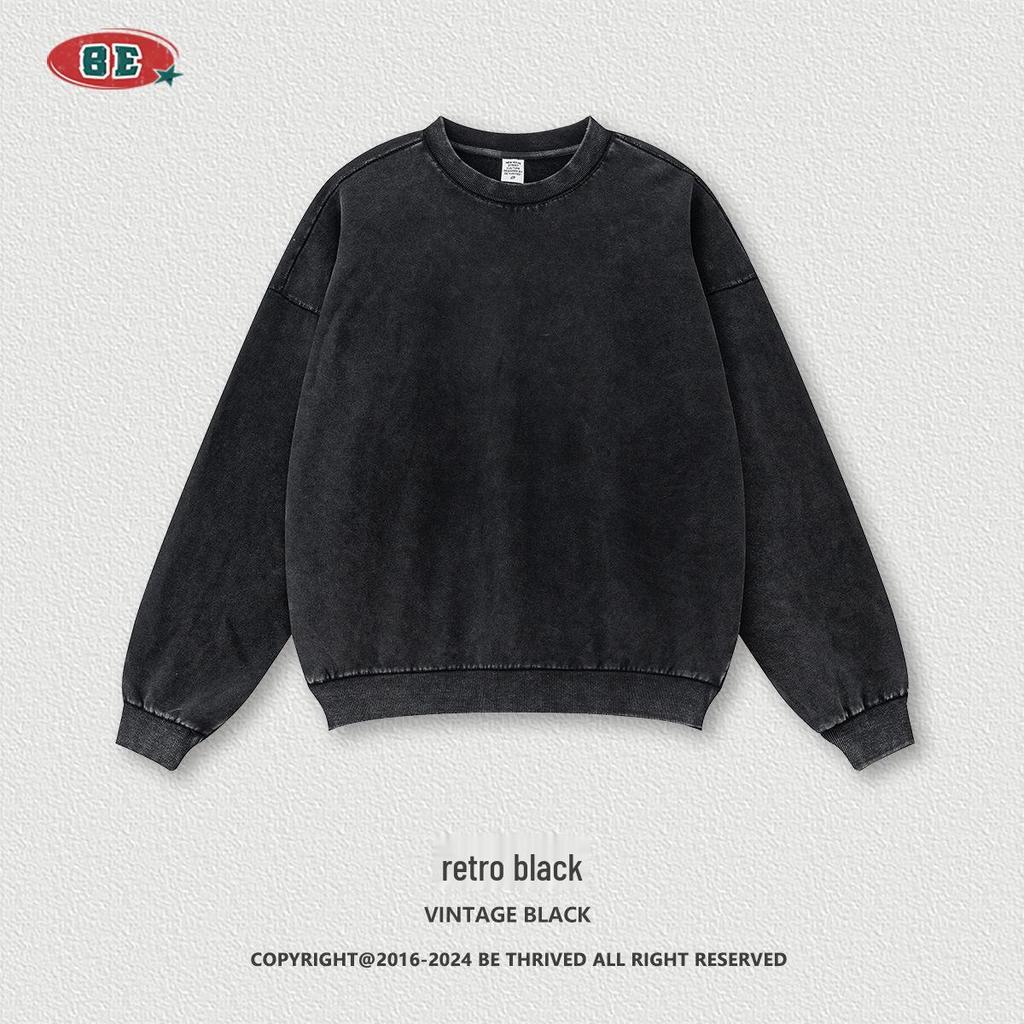 BE Men's Fashion | 2025 Autumn Oversized Round Neck Sweatshirt - European & American Trend, High-Quality, Basic Style, Washed Loose Fit
