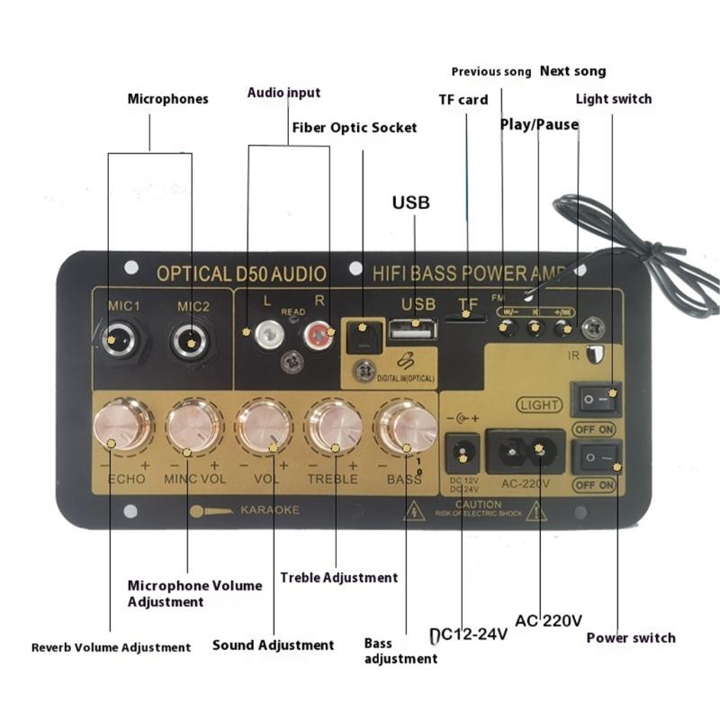 100W Subwoofer Amplifier Board Bluetooth-compatible Karaoke Amplifier Home Car Amplifier Board Microphone Preamplifier