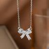 FTCY Exquisite Copper Inlaid Zirconia Bow Pendant Necklace For Women Fashion Simple  Stainless Steel Clavicle Chain Jewelry Gift