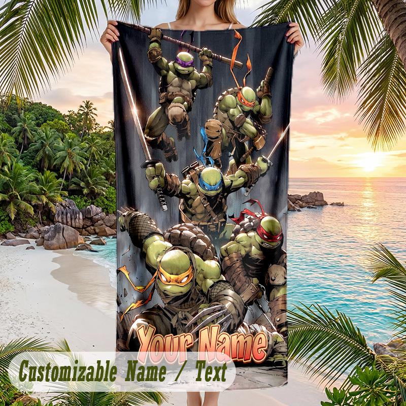Teenage Mutant Ninja Turtles Beach Towel, Personalized Custom Text, Quick Dry Soft Large Towel For Swimming Pool Travel