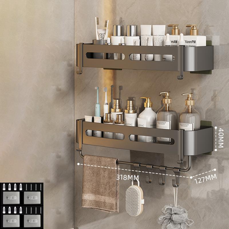 Baderomshylle Uten Boring Med Kroker Dusjhjørne Oppbevaringsstativ Organizer Sjampoholder Veggmontert Håndklehyller Uten Boring