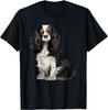 Tricolor Cavalier King Charles Spaniel Portrait Graphic Print Cotton T-Shirt Casual Summer Tee