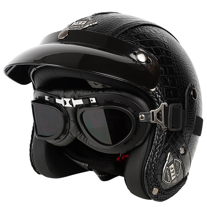 Casco de motocicleta Harley Prince Cruiser retro con certificación 3C, de cuero, para hombre y mujer, para todas las estaciones, para motocicleta eléctrica, 3/4/5