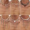 Sweet And Cool Imitation Pearl Winding Chain Collarbone Chain, Personalized Love Cross Fringed Necklace Female