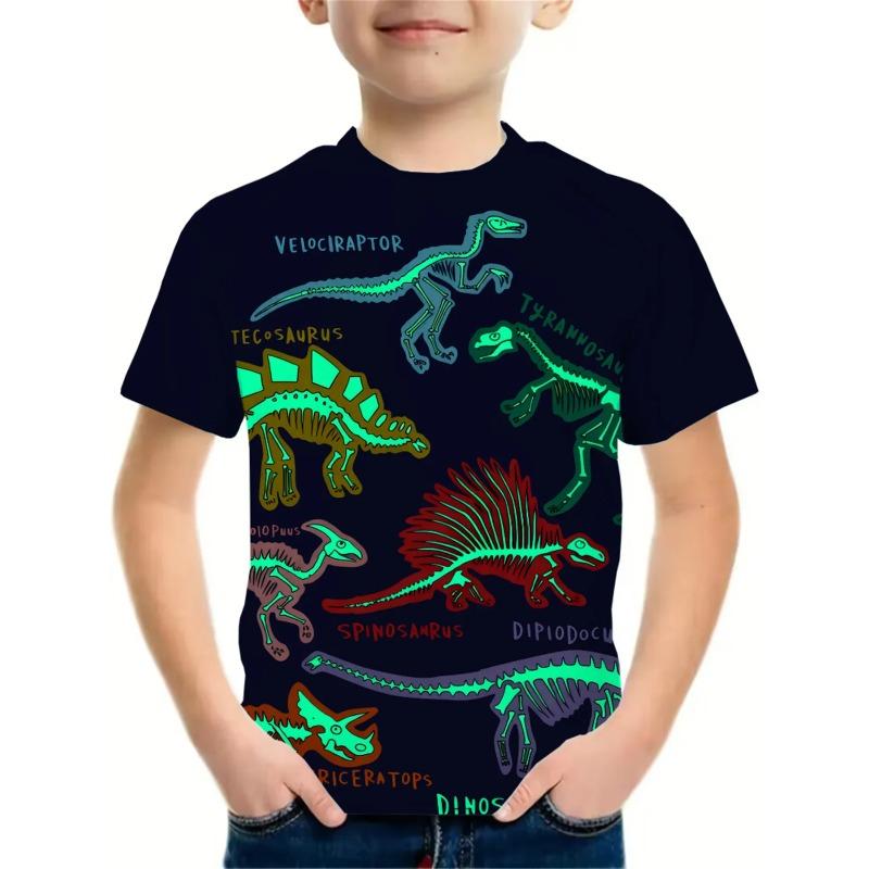 Summer Kids Dinosaur 3D Printed Crew Neck T-Shirt