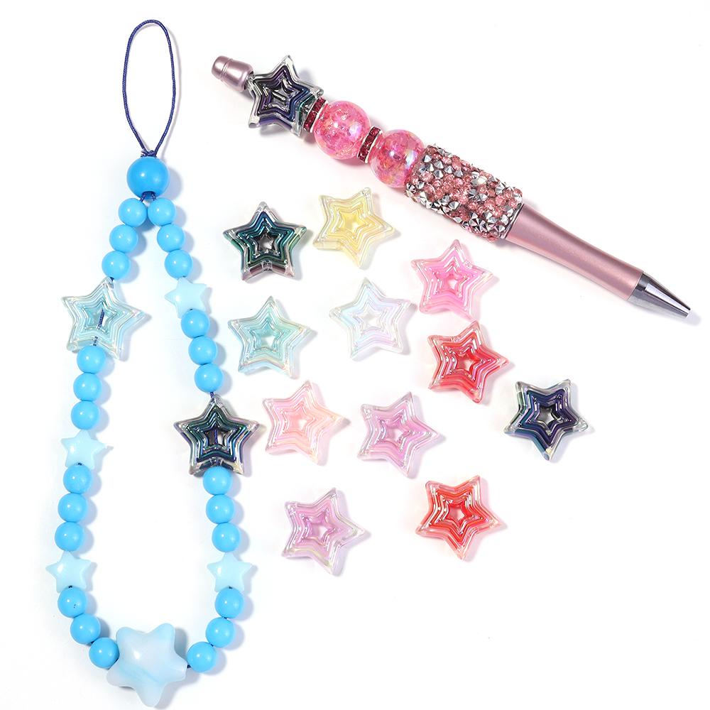 10pcs Acrylic Star Beads Plated Color Hollow Loose Spacer Bead For Jewelry Making DIY Necklace Bracelet Phone Key Chain Supplies