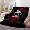1pc Skull Roses Blanket Lightweight Flannel Throw for Sofa Bed Travel Camping Livingroom Office Couch Chair