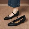 Krazing Pot Microfiber Square Toe Thick Med Heels Spring Summer Shoes Big Size 43 Metal flowers Women Shallow Pumps
