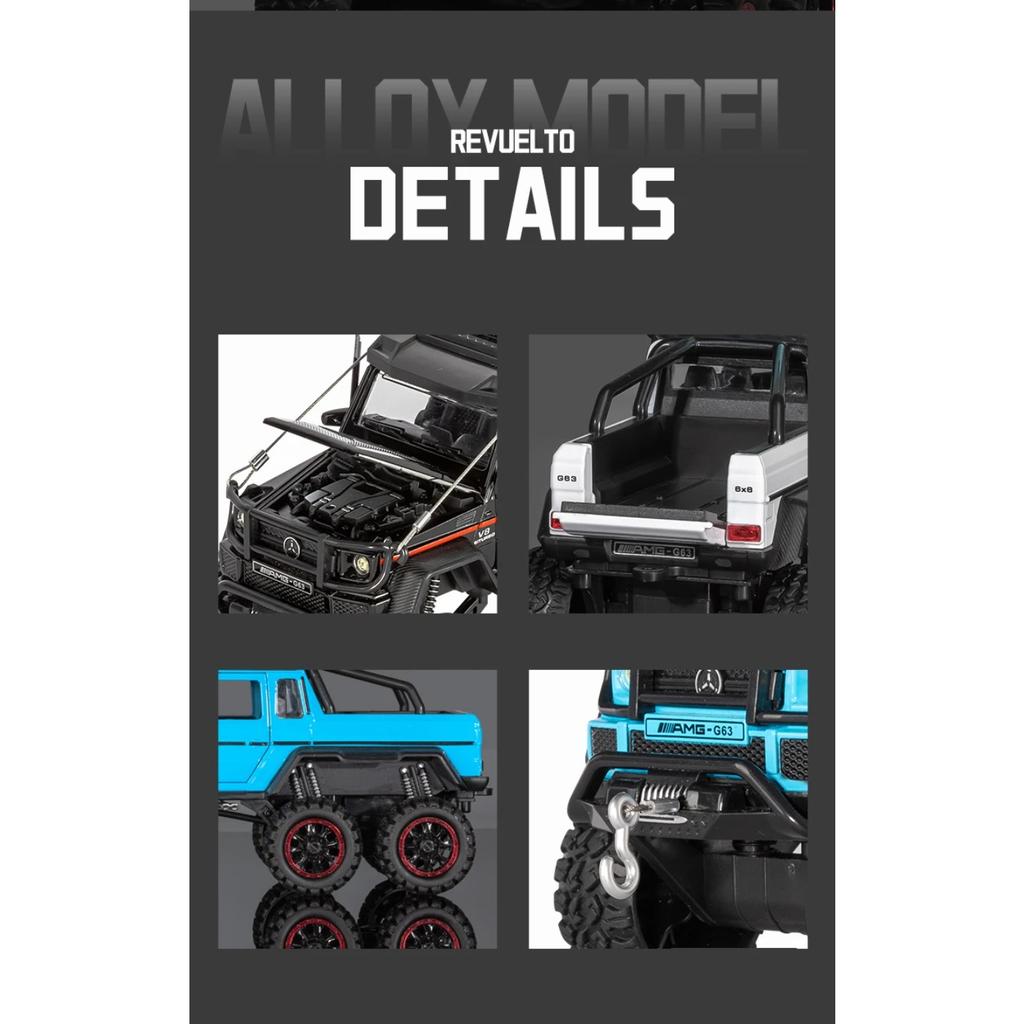 Travel Version 1/24 Benz G63 6*6 Tyre Alloy Pickup Car Model Diecasts Metal Off-Road Vehicles Car Model Sound Light Kids Toy Gift