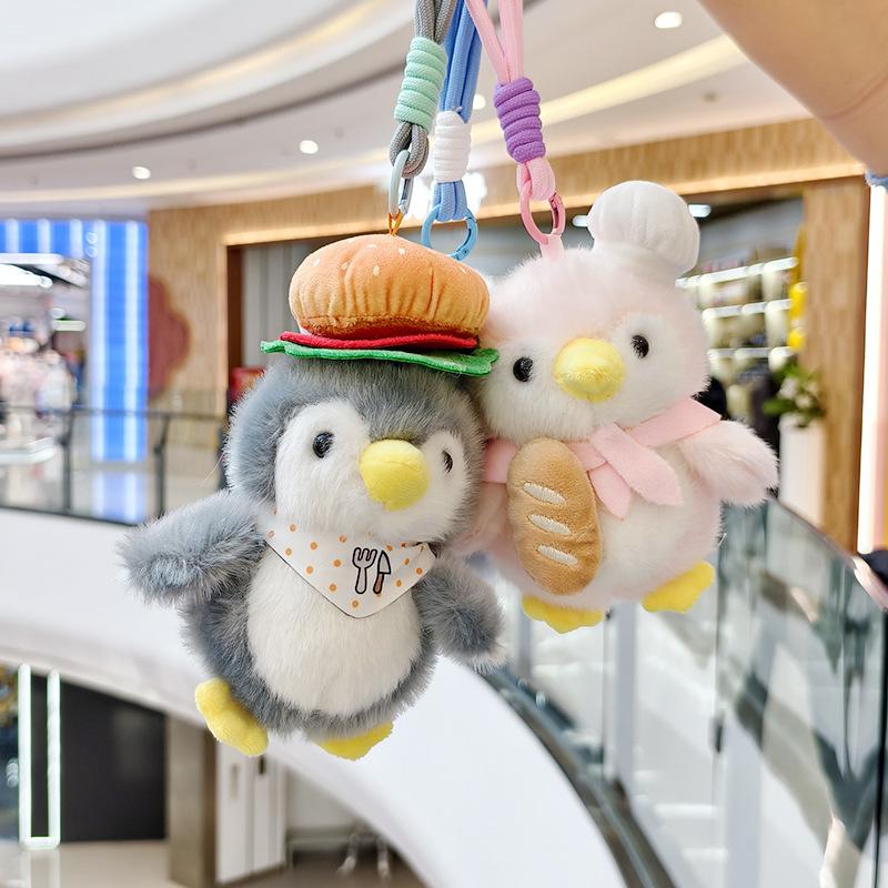 Cute Plush Baking Penguin Doll Keychain Backpack Toy Car Key Holder Creative Small Pendant Animal Shaped PP Cotton Filled Sho...