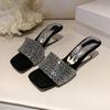Beautiful one-word sandals for women to wear in summer, new rhinestone temperament with skirt, high-heeled cool slippers