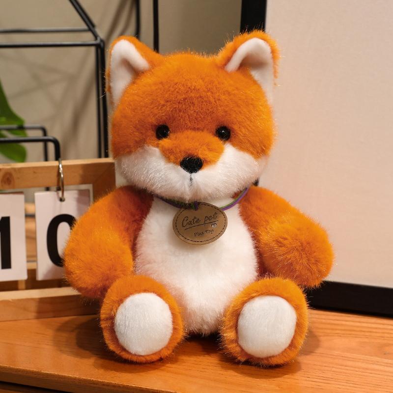 

25cm Kawaii Soft Medal Fox Plush Doll Pillow Cartoon Cute Sitting Pink Orange Fox Plush Toy Home Decoration Gift For Children about 25cm