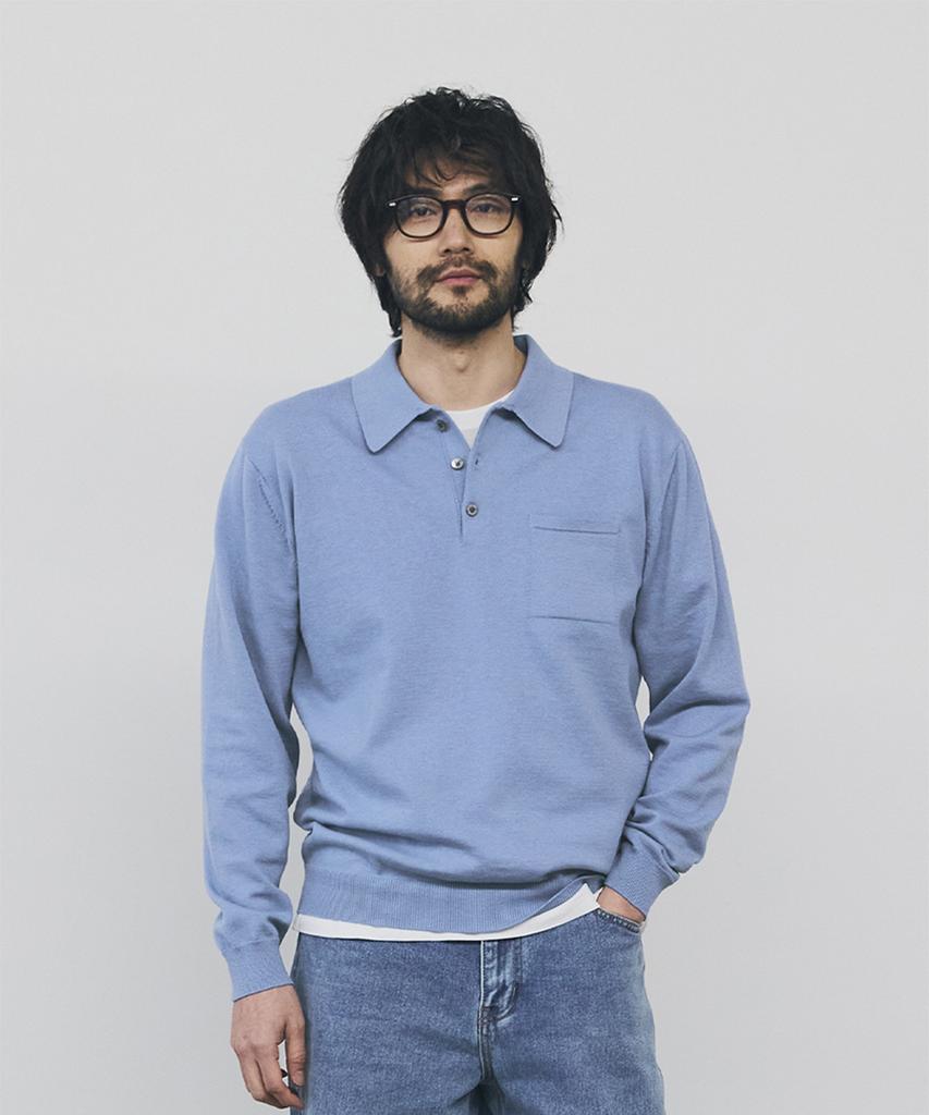 Geonjiulleunseu Cashmere Blend Pocket Collar Knit - Dusty Blue
