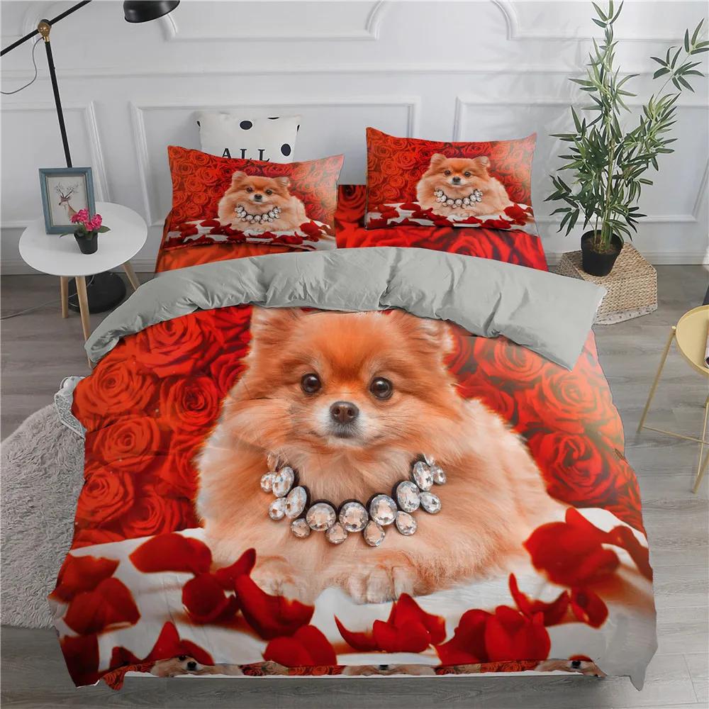 Pomeranian Dog King Queen Duvet Cover Puppy Bedding Set For Teens Adults Pet Animal Colorful Sky 2/3pcs Polyester Quilt Cover