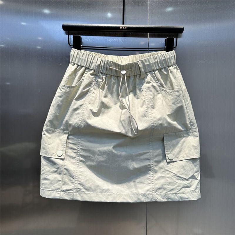 Summer New Drawstring Design Multi-Pocket Workwear A- line Skirt Loose Slim Looking Casual Easiest for Match Exposure-Proof Skirt