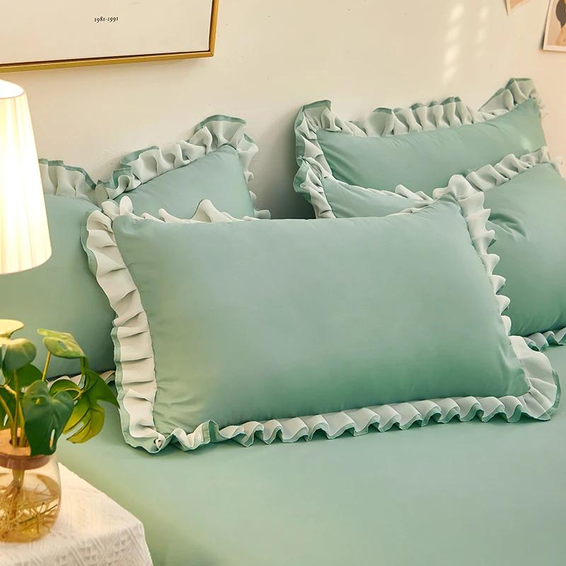 Ruffle Lace Design Pillow Case Korean Style Soft Washed Cotton Pillow Case Super Cute Pillowcase 48x74cm Pillow Cover Room Decor
