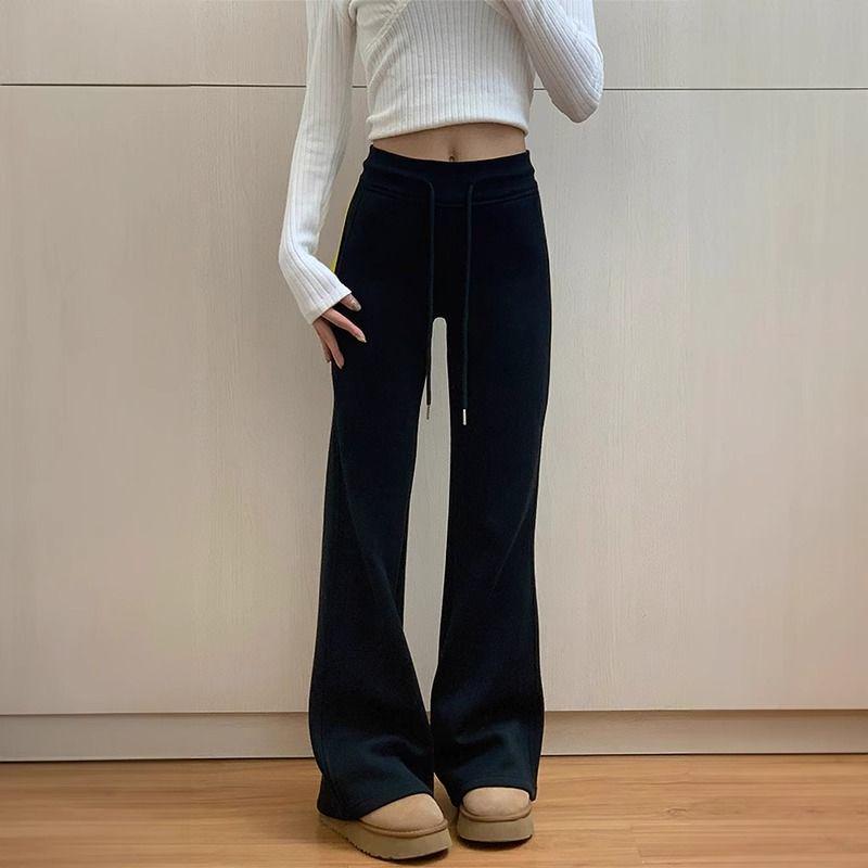 

Korean Style High Waist Slimming Micro Flare Sweatpants - Women s Spring/Autumn Casual Drawstring Elastic Pants Medium