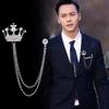 JY Fashion Brooch Vintage Crystal Crown Chain Pin for Men Jewelry Suits Accessories Lapel Badge Brooch