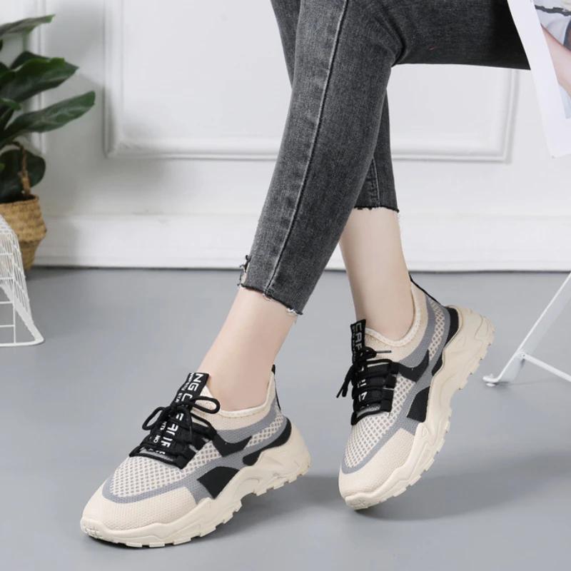 Damen Sneaker Mesh Atmungsaktive Laufschuhe Damen Schnürschuhe Plateau Casual Sportschuhe Weich Bequem Damenschuhe tenis de mujer