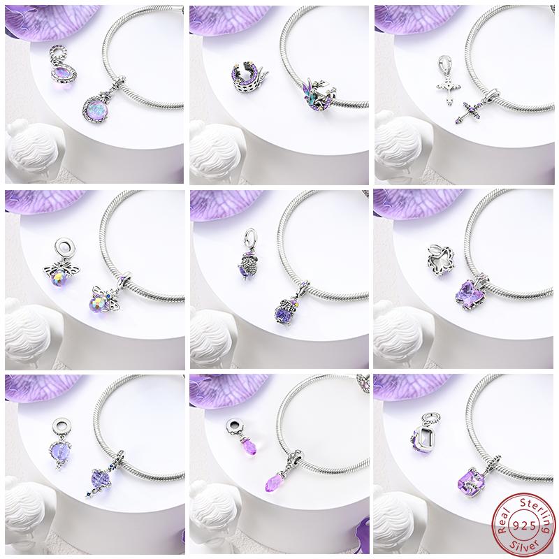 Real Copper Mysterious Purple Series Charms Bead Fit Original Bracelet Pendants Diy Jewelry Gift