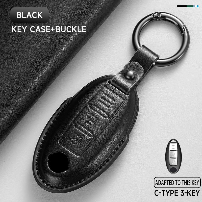 Schlüsseletui aus echtem Leder für Nissan Qashqai 2022 J12, Ariya, Altima, Teana, Juke, X-Trail (Schutzset)