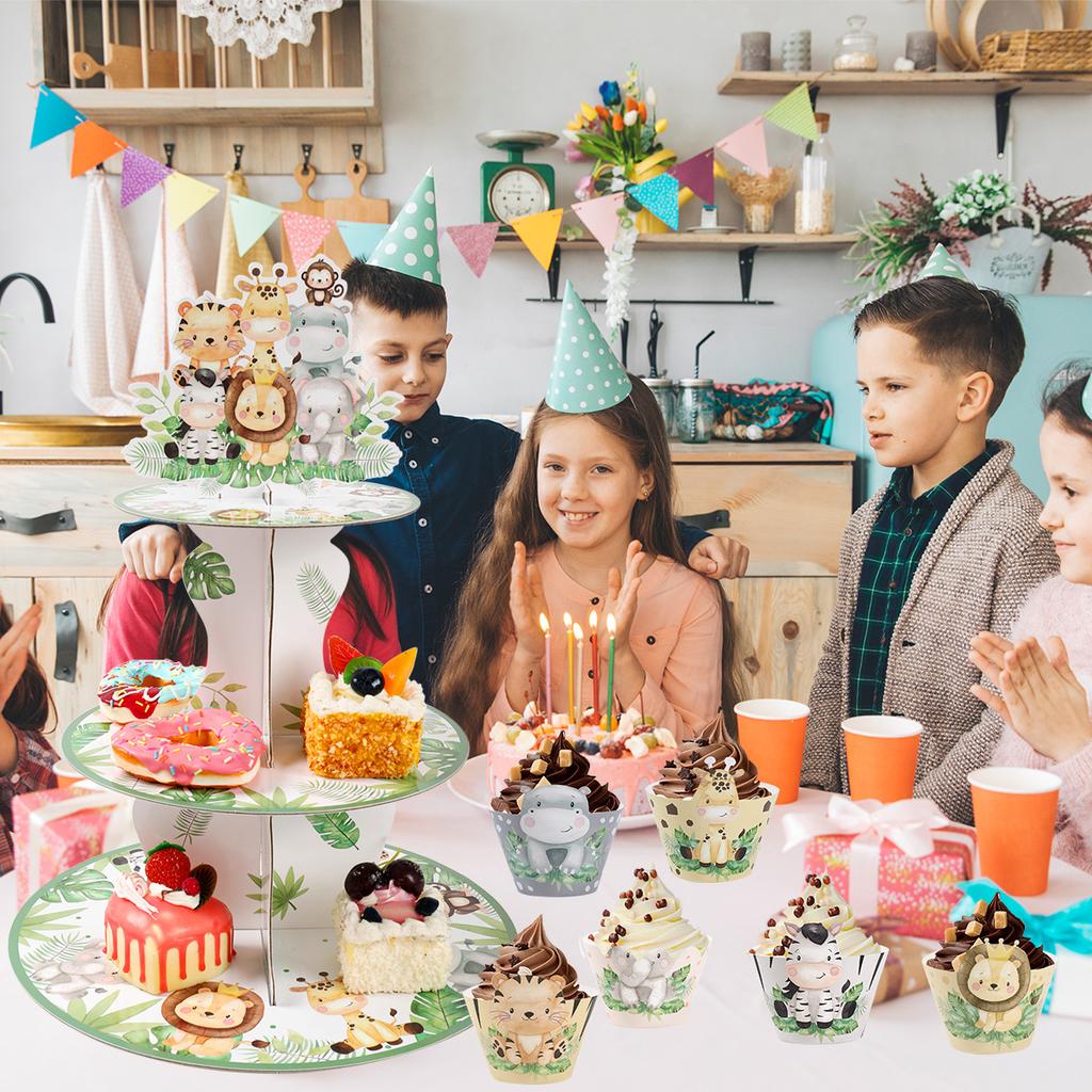 Jungle Animals Safari Cupcake Stand Baby Shower Birthday Party Decorations Cupcake Holder Kids Wild One Party Supplies