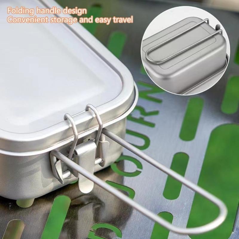 800ml/1200ml Portable Camping Lunch Box Folding Handle Metal Alloy Camping Bentos Container Rectangle Lunch Box