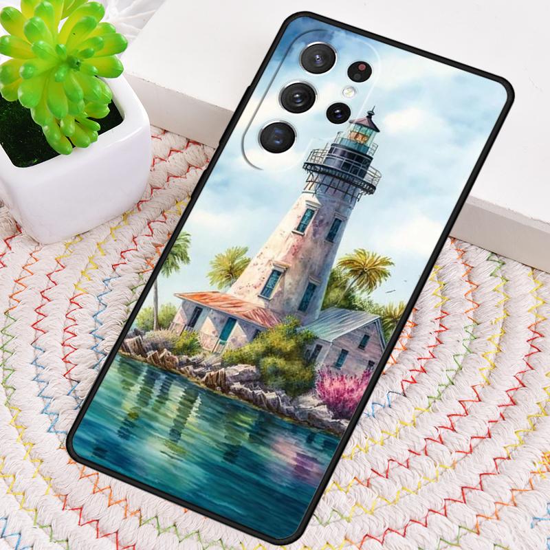 Lighthouse On An Island Palm Tree Silicone Phone Case For Samsung Galaxy note 10 pro S26 S25 S24 S23 S22 S21 Plus Ultra Cover